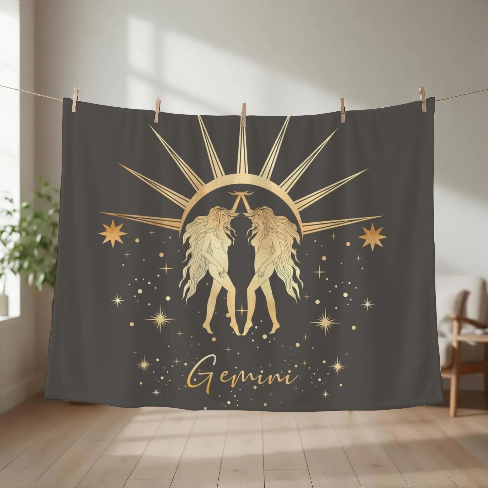 Gemini Twins Night and Day Sun and Stars - Gray Throw Blanket halloween Warm Hair Soft Big Blankets