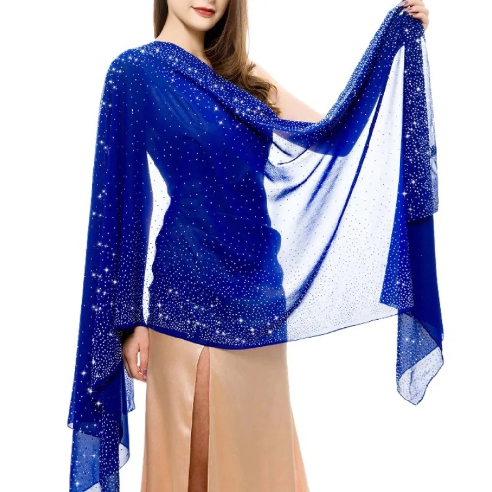 

Rhinestone Women Chiffon Shawl Soft Solid Color Sparkling Sheer Wrap Thin Breathable Party Scarf