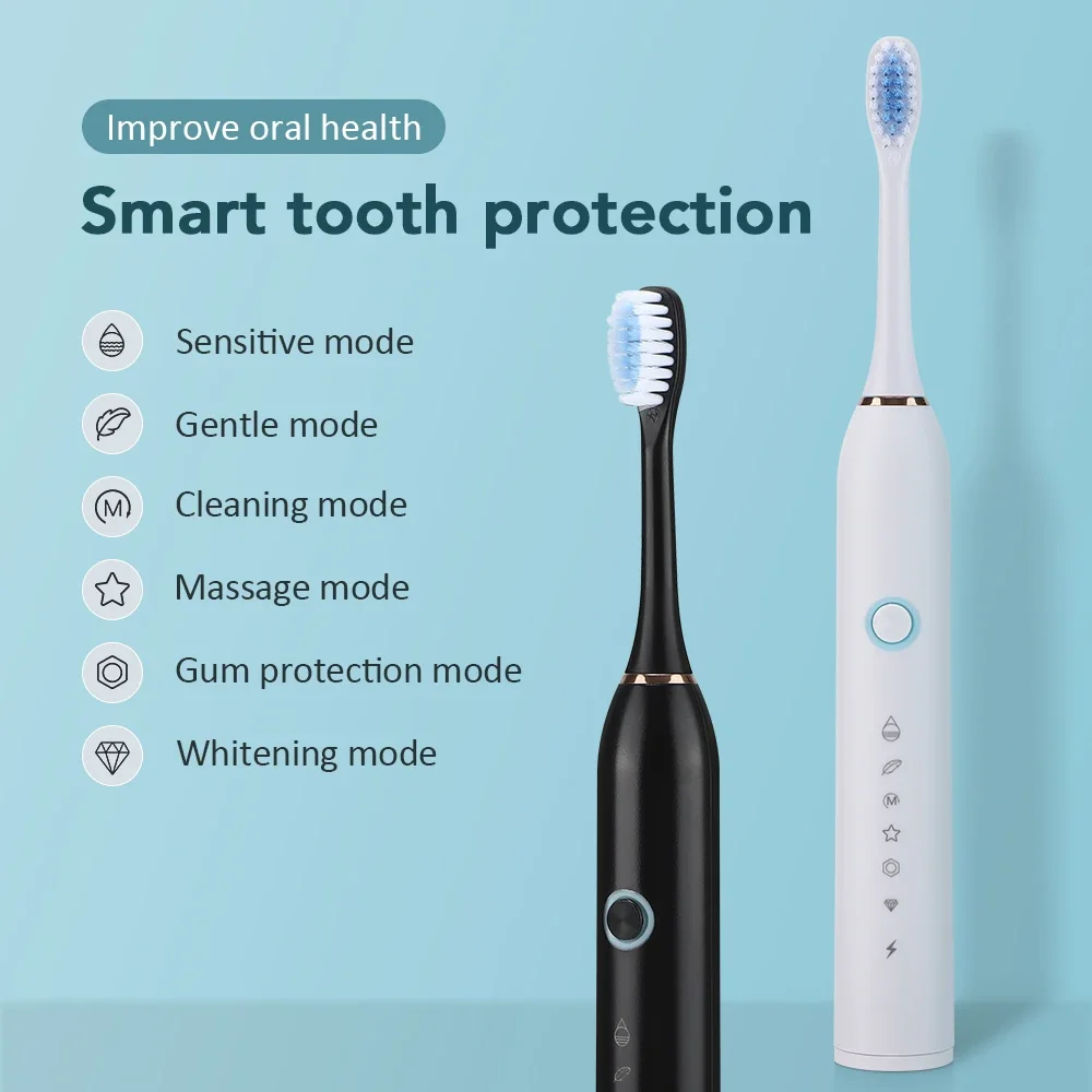 Intelligent Electric Toothbrush 6 Modes Teeth Cleaner for Oral Care and Teeth Whitening Long-lasting Battery Life Teeth Brush