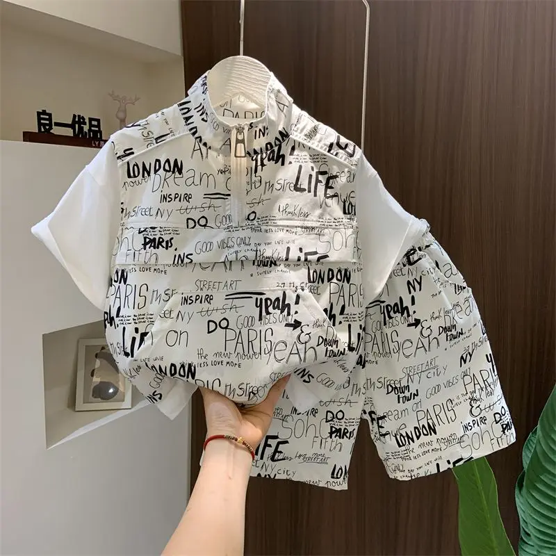 Boys' Summer Set New Street Explosion Korean Edition Children's Set Boys' Baby Internet Celebrity T-shirt Shorts Two Piece Set