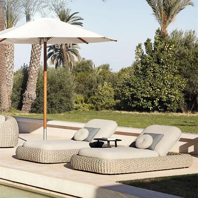 

Leisure outdoor bed courtyard high-end woven rope garden villa swimming pool outdoor rattan lazy single bed furniture