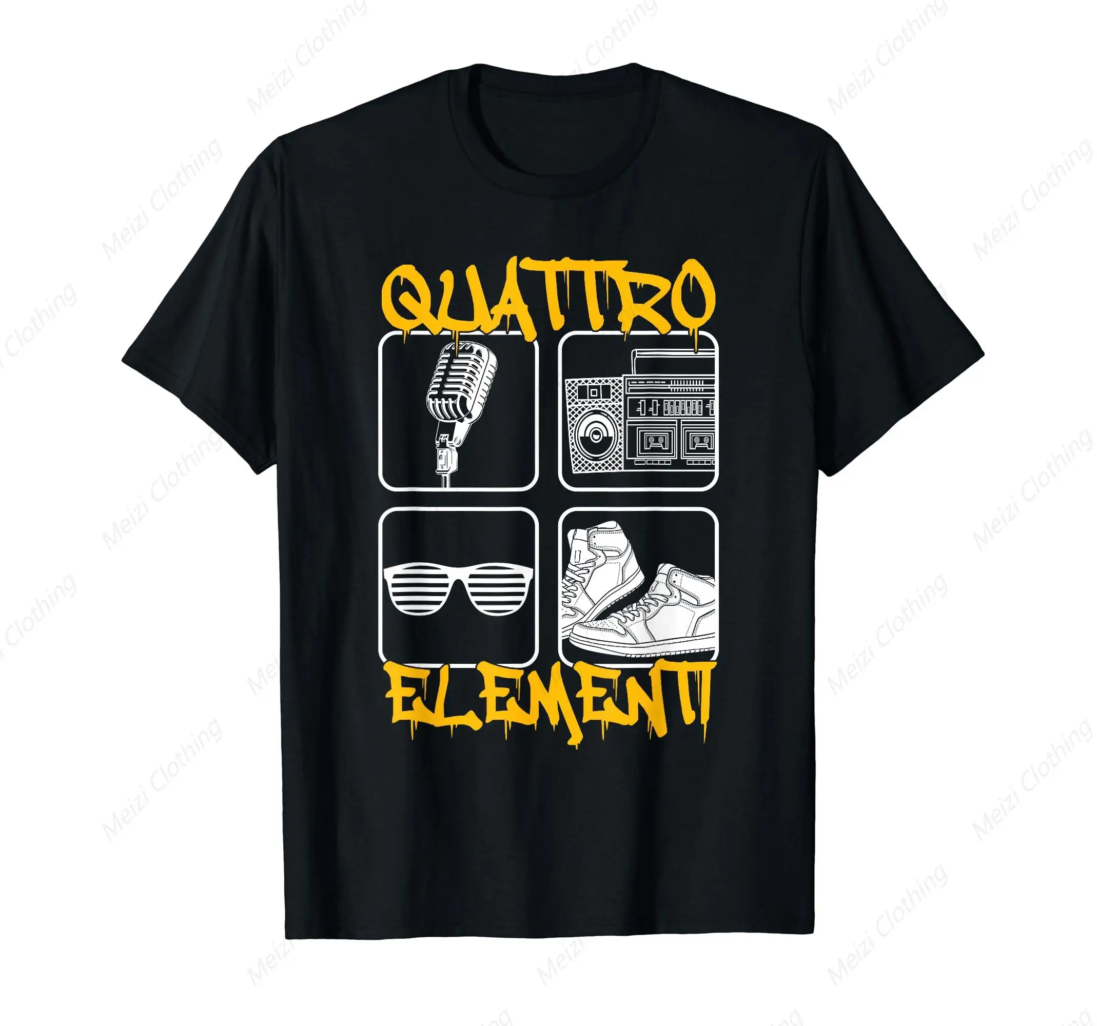 

Four Element Hip-Hop Music Dance Breakdance Rap Print T-Shirt Can Be Used For Street Hip-Hop Shirt Pure Cotton Men'S Casual Top