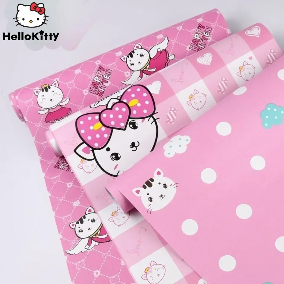 Hello Kitty Wallpaper Pink Waterproof PVC Living Room Bedroom Decorative Wall Adhesive Paper Sticker School Table Cabinet Decor