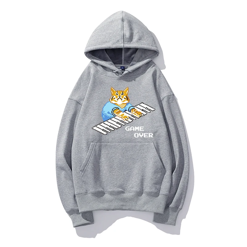 Pixel Cat Print Hoodie Cartoon Game Pattern Hoodie Men's and Women's Unisex Long Sleeve 2023 New Autumn Hoodie Long Sleeve Tops