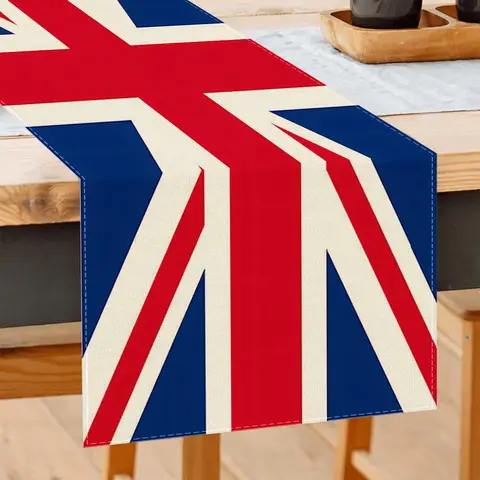 Patriotic British Flag Table Runner  Red White & Blue Striped Pattern Farmhouse Decor Spooky Halloween Party Decorations