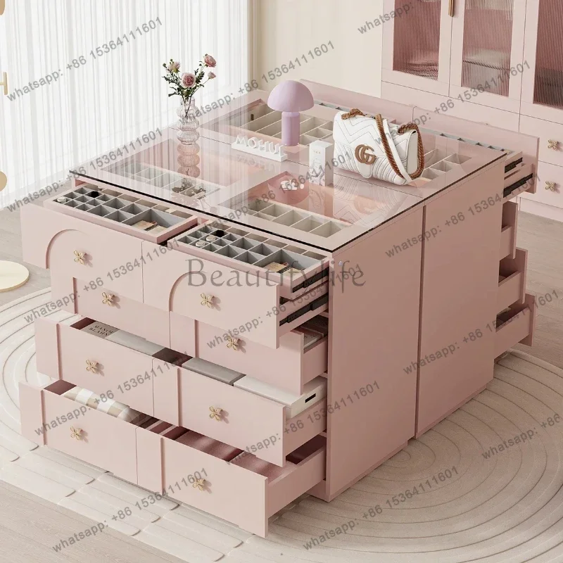 LD French bedroom pink dressing cabinet painting cloakroom Nakajima Taiwan jewelry cabinet integrated eight-bucket   cabinet