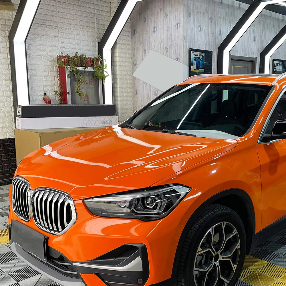 Bright Orange Car Sticker Wrapping Vinyl Film Bubble Free Auto Body Self Adhesive Sticker Car Accessories Exterior Decoration