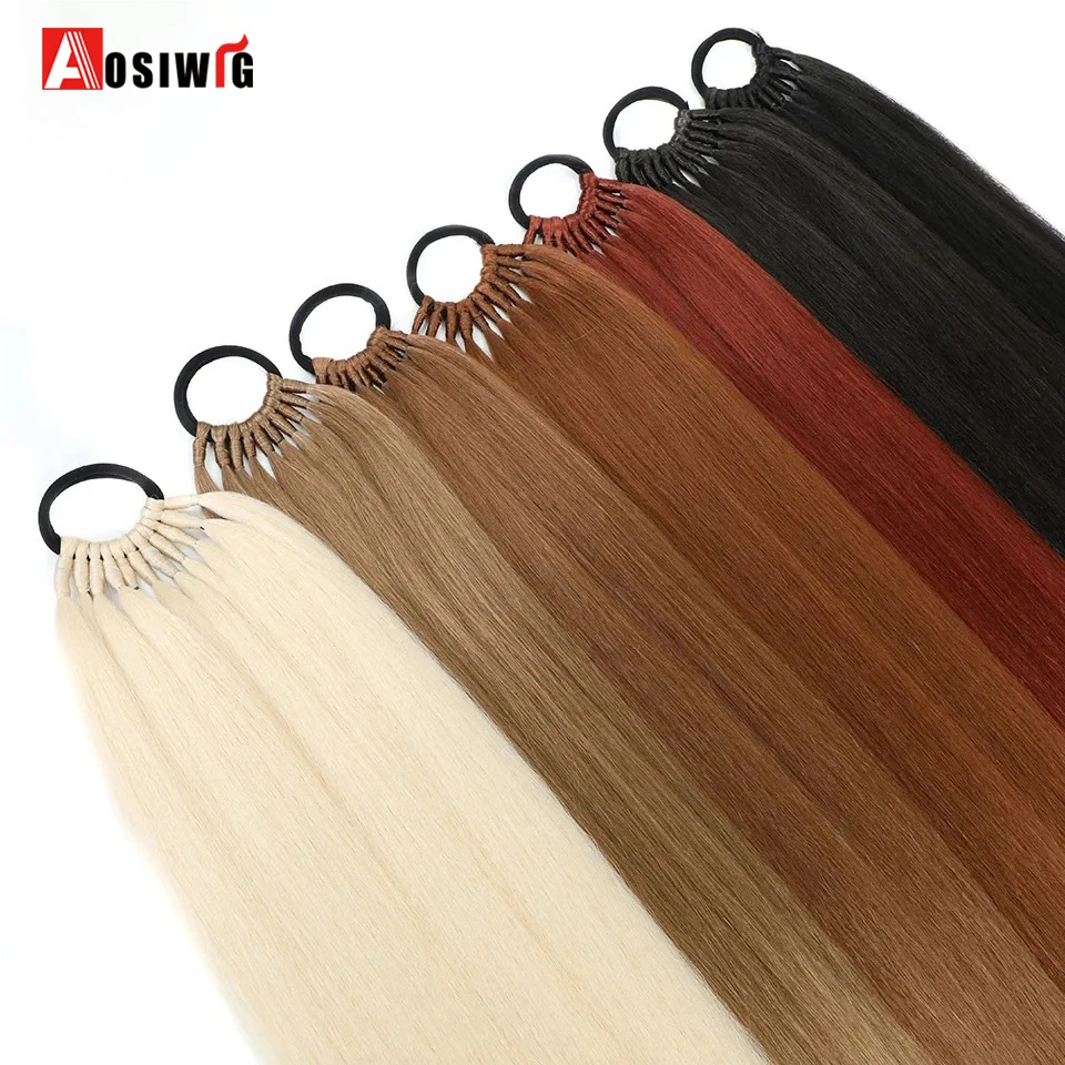 24inch Synthetic Long Straight Black Ponytail hair extensions Elastic Band Wrap Around ponytail extensions Hair Piece for women