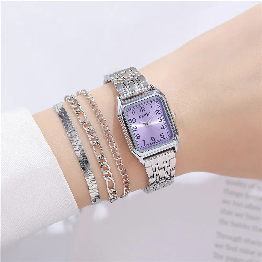 fashion rectangle dial women steel dress watch