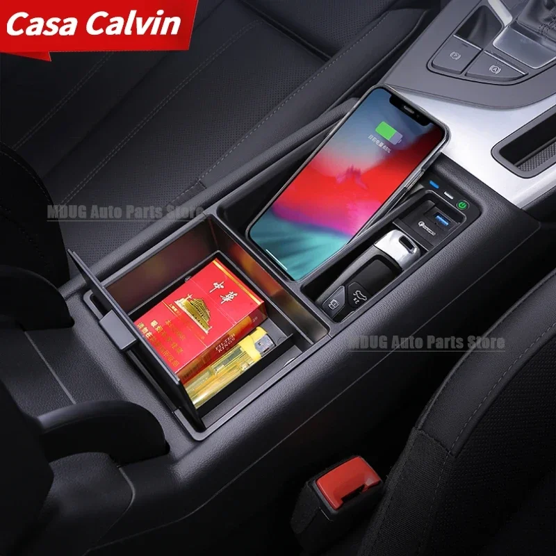 MDUG For Audi A4L/S4 2017-2024 A5/S5 2017-2023 Car Wireless Charger Storage Box Mobile Phone Charging Modification Auto Accessor