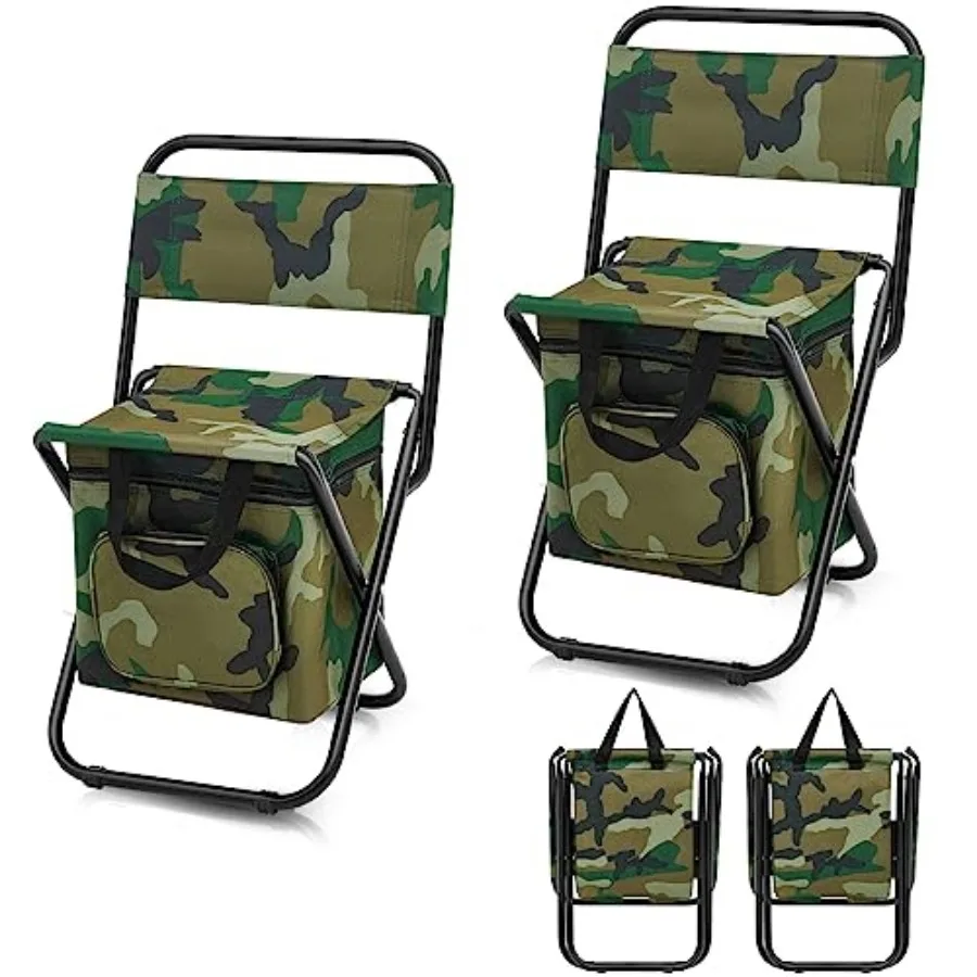

2 Pcs Fishing Chair with Cooler Bag Multi-Function Foldable Compact Fishing Stool Hunting Chair Portable Backrest Stool with Fo