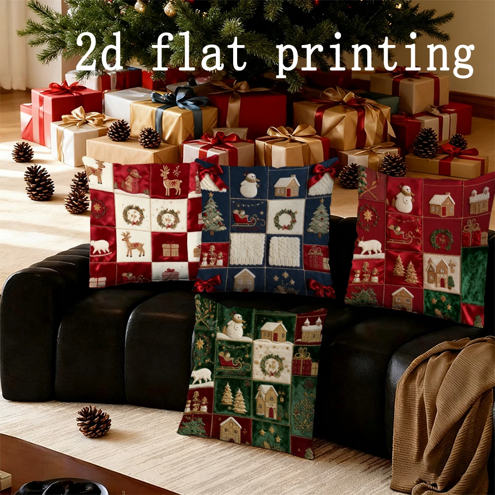 

Home Decor Christmas Patchwork Pattern Decorative Pattern Cushion Cover Suitable for Sofa Bedroom Car Pillow Cover