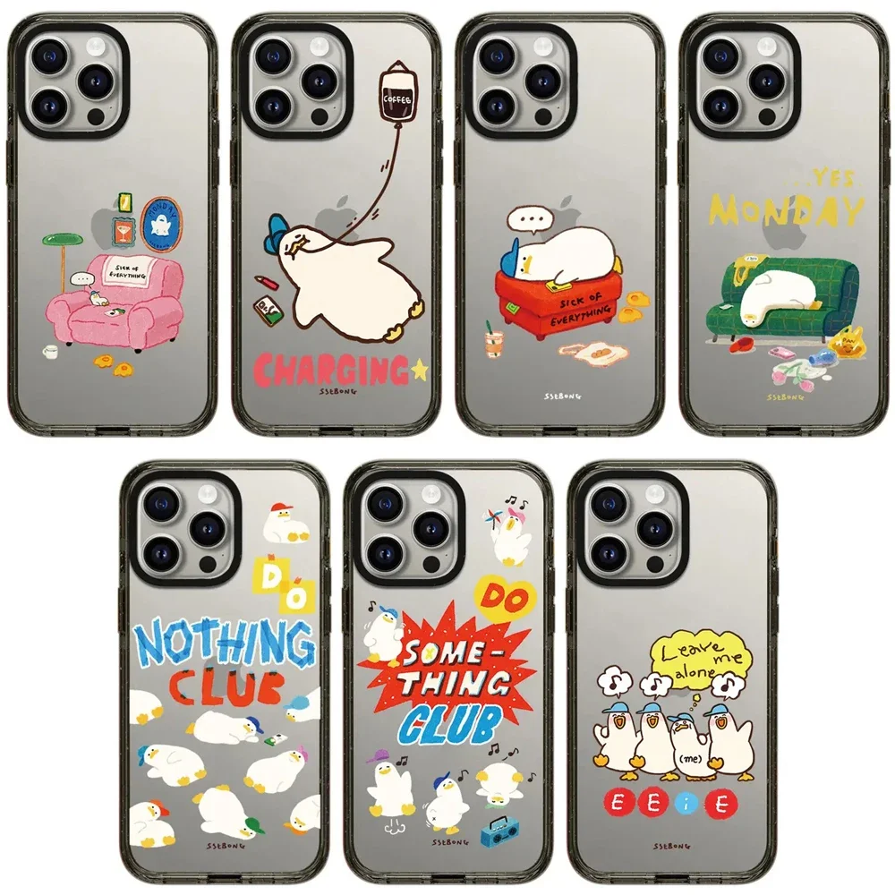 

Cute Duck Cartoon 2.5 Acrylic Black Border Phone Case Cover for IPhone 12 13 14 15 Pro Max Case