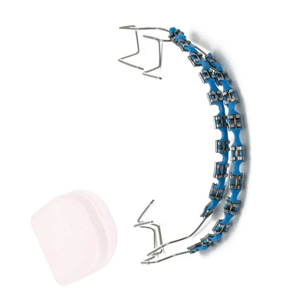 1 زوج الأقواس وهمية الأقواس الملونة للأسنان الأسلاك المعدنية المؤقتة قوس تقويم الأسنان روابط الأوعية الدموية الأسنان الأزرق