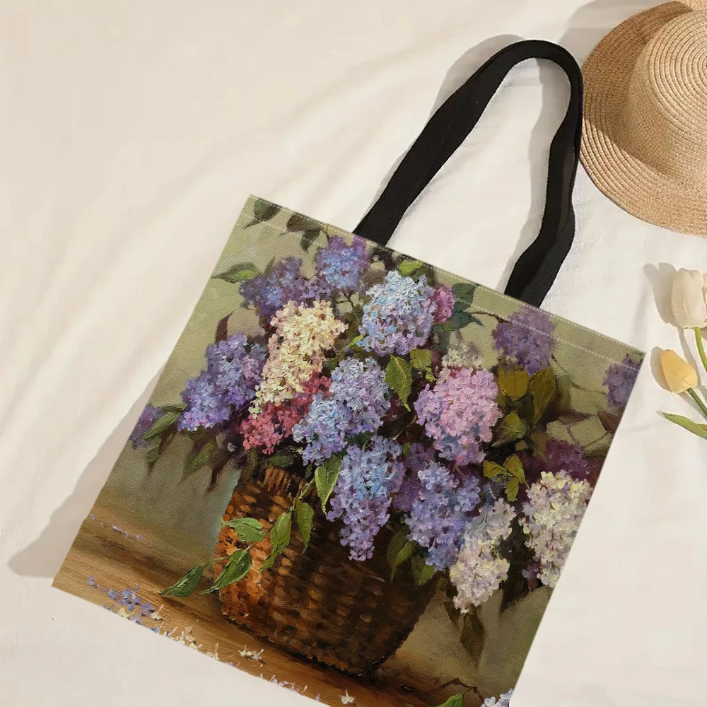 Borsa tote con stampa floreale Borsa riutilizzabile alla moda Borsa a tracolla multifunzionale Borsa per la spesa stampata per donna 40x40 cm