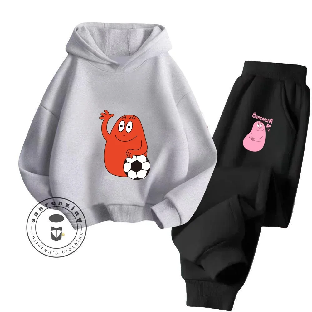 Cartoon Barbapapa Spring and Fall New Boys and Girls Clothing Set Casual Hoodie Coat Pants 2PCS Set Casual Children's Sportswear