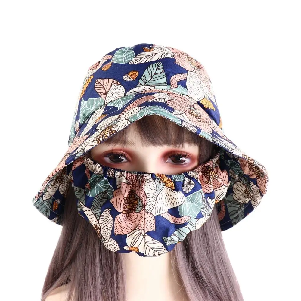 

Casual Sun Protection Women Sun Hat Cover Face Cap Wide Brim Sunscreen Mask Climbing Cap Tea Picking Hat Bucket Hat Riding