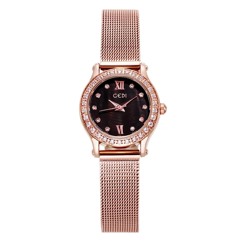 GEDI Brand Luxury Gold Women Watches Rhinestone Simple Minimalism Elegant Lady's Wristwatch 30M Waterproof Stainless Steel Clock