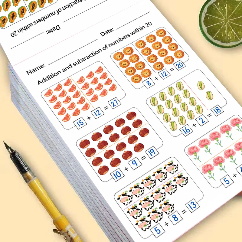 64-Page Within 20 Addition Subtraction Workbook Toddler Picture Counting Math Drills Preschool Early Number Learning Book ﻿