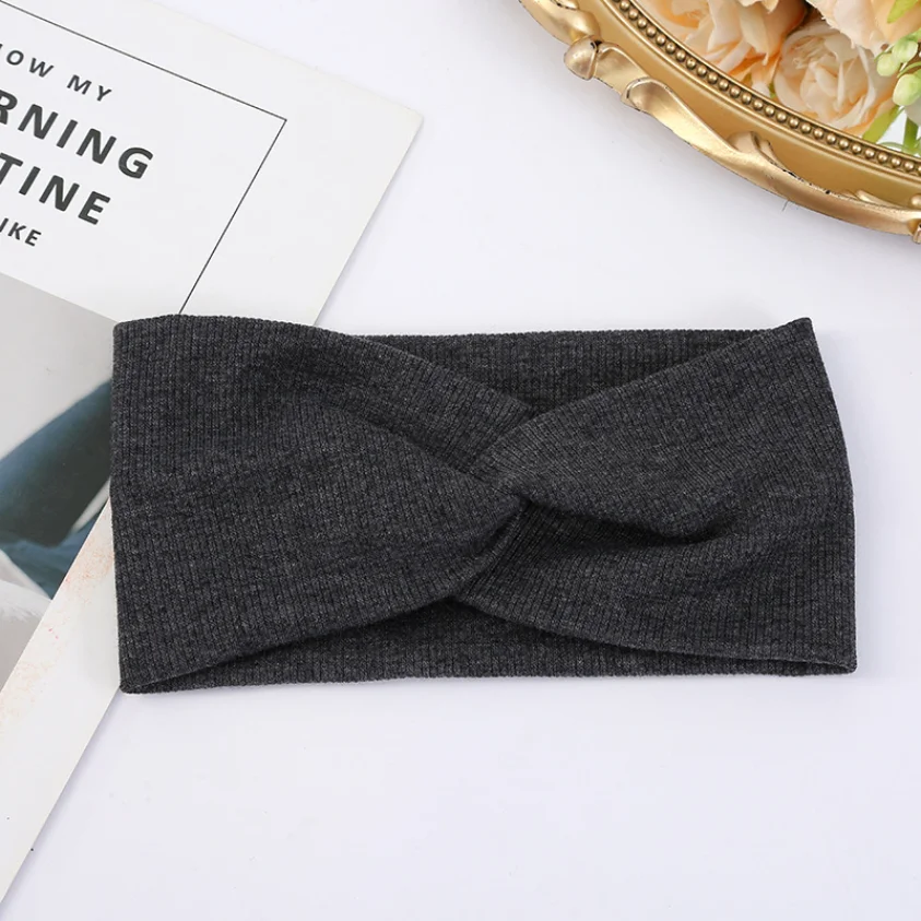 Elastischer Haarschmuck für Damen, neuer Strickfaden, Twist-Turban-Verband, solide, breite gestrickte, geknotete Yoga-Haarband, Yoga-Stirnband – Detail 7