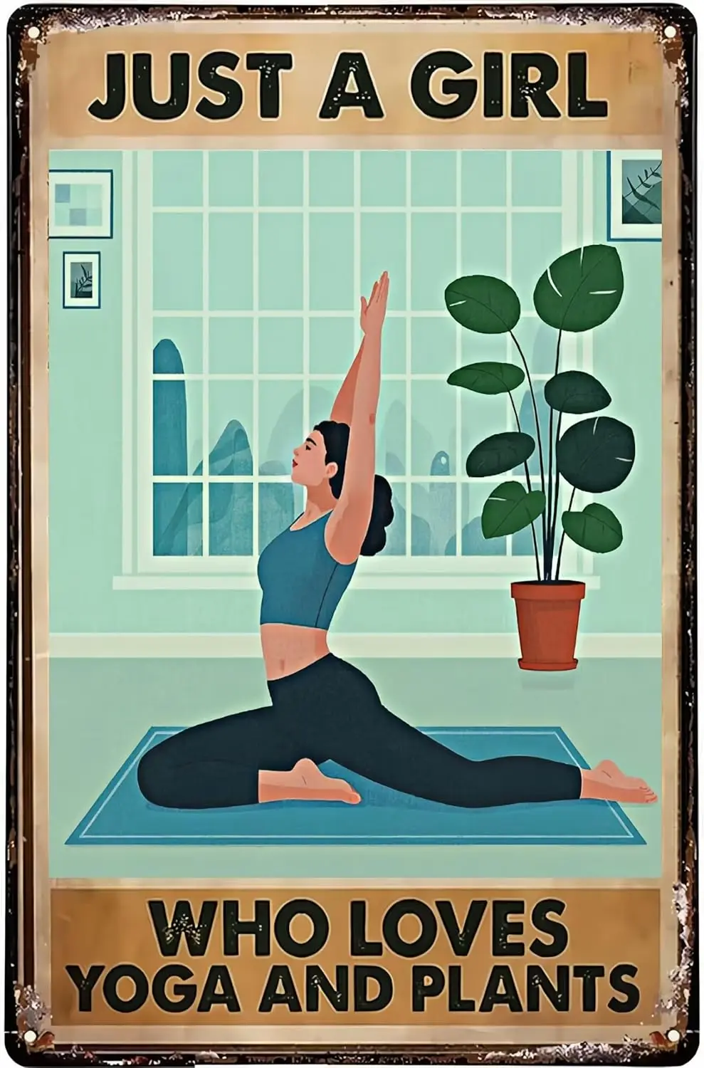 Vintage Metal Sign Aluminum Sign Yoga Girl Garden Just A Girl Who Loves Yoga And Plants Tin Sign Retro Wall Decor for Home, sign