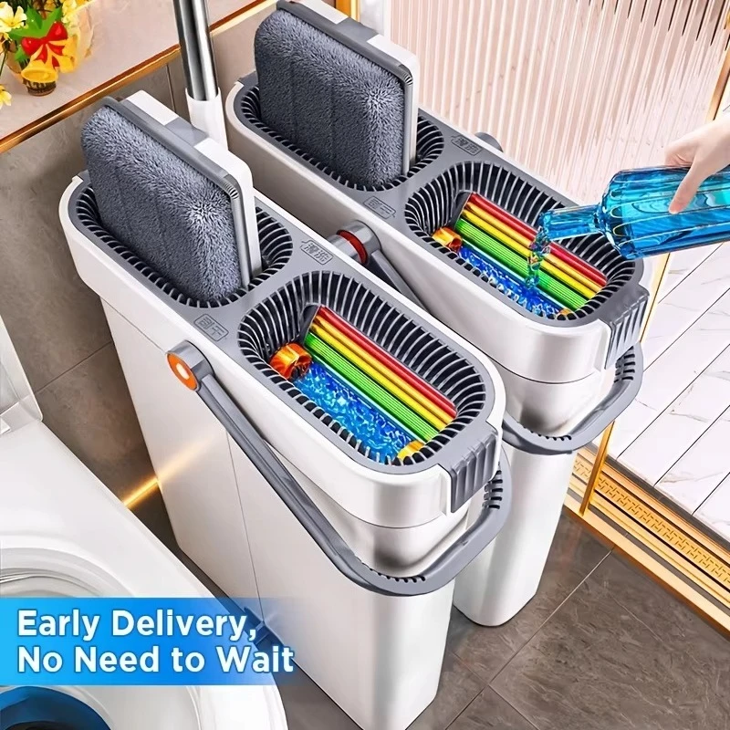 360 Rotating Flat Spin Mop Combo, 33cm Hand-Free Washing Squeeze Mop with Bucket for Bathroom Household Cleaning