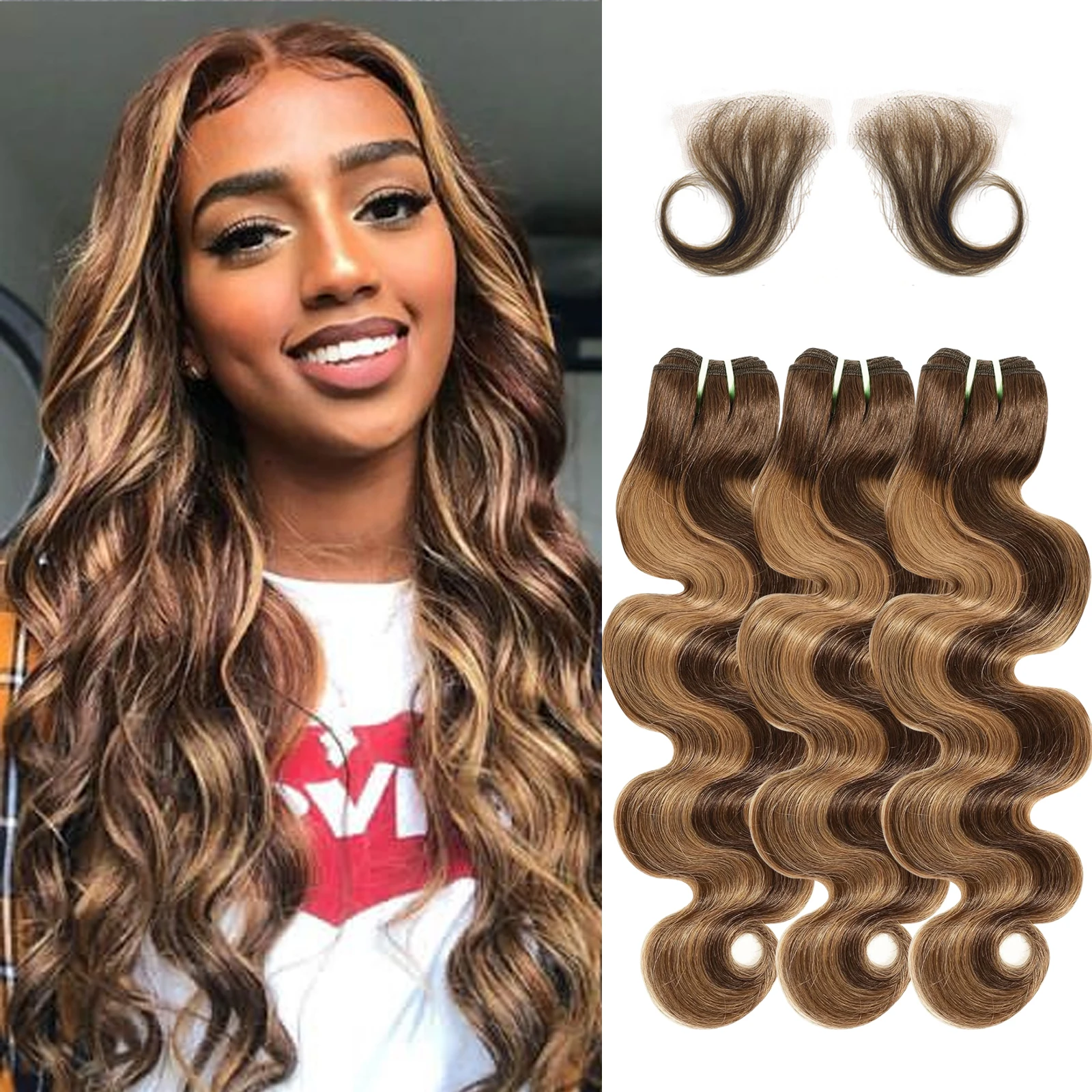 #4/27 Bundles Human Hair Wig Body Wave 16A Human Hair 3 Bundles Human Hair Highlight Ombre 100% Virgin Unprocessed Weave Wig