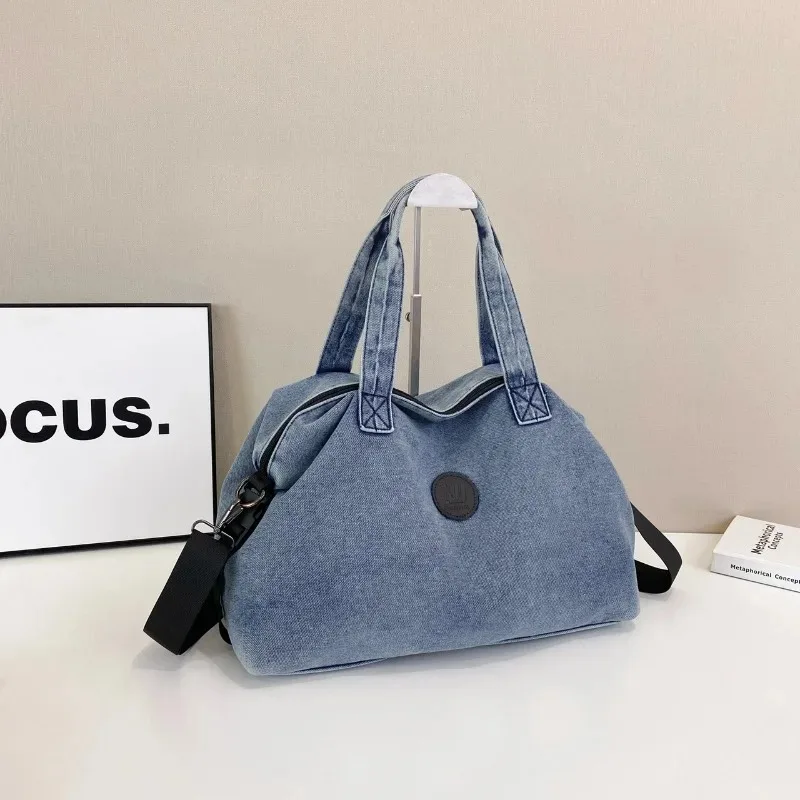 

Denim Solid Color Zipper Shoulder Tote Bag for Women 2025 High Quality Fashion Handbags Large Versatile Women's Crossbody Bag