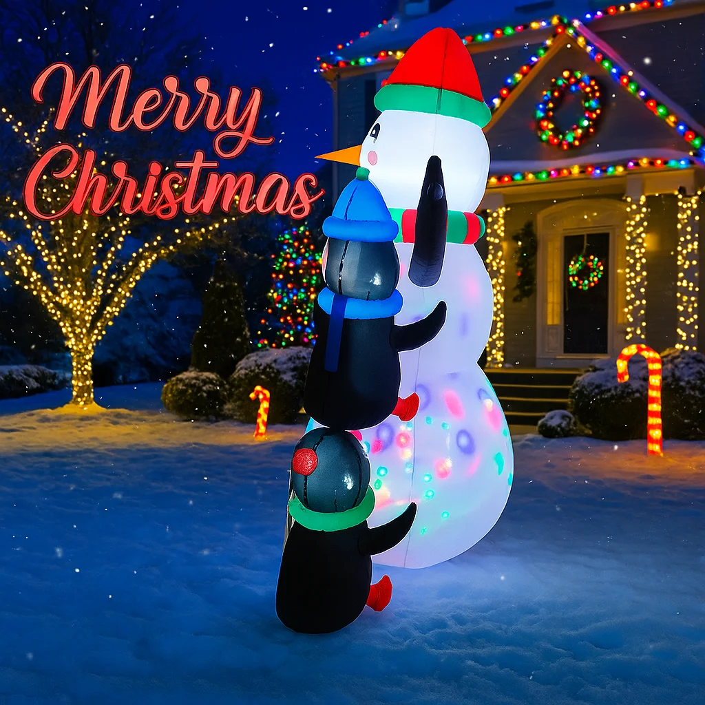 5.91FT Inflatable Toy Snowman Penguins Xmas Decorations for Yard with LED Lights Christmas Supplies Home Ornament Holiday Gift