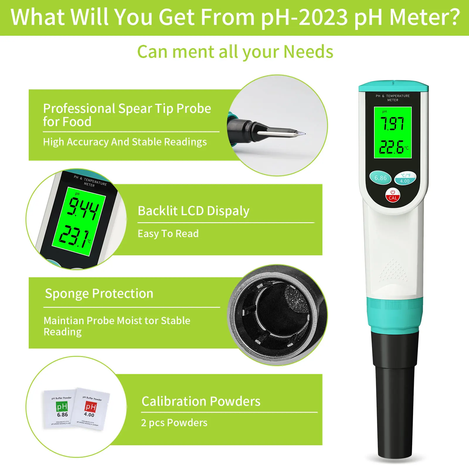 Medidor de PH del suelo de alta precisión 0,00 ~ 14.00pH Digital Temp acidez Analizador de Sensor de probador de suelo para plantación al aire libre