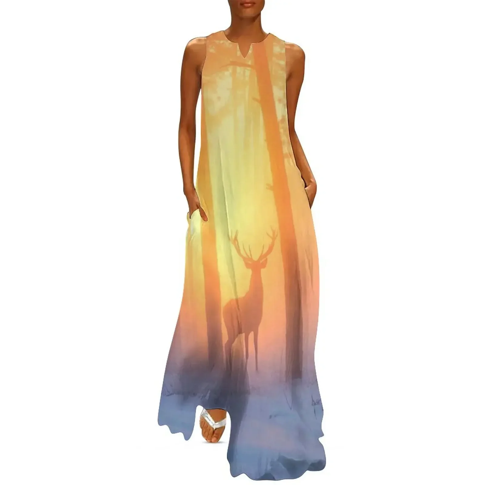 

Deer Sunset with Snow Tree Long Dress clothes for women birthday dress for women Dress for girls prom