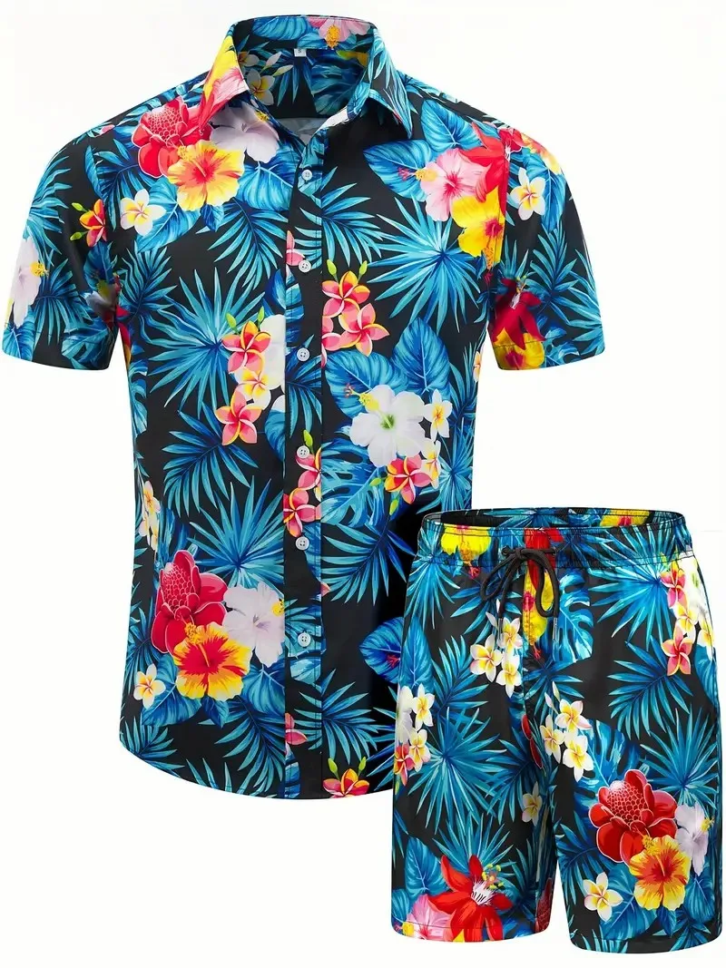 Short Sleeve Shirt And Beach Shorts Men\'s Set Stylish Hawaiian Shirt And Everyday Casual Men\'s Shorts Summer Simple Set