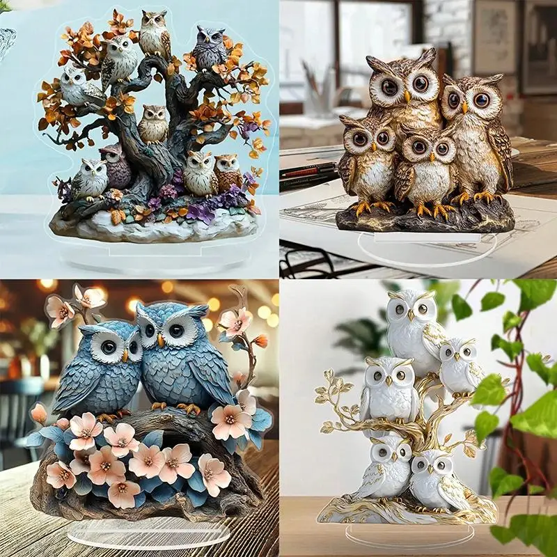 1Pcs Festive Desktop Decoration 2D Flat Anime Themed Owl Statue Collectible Holiday Gift Perfect For Ornament And Decor