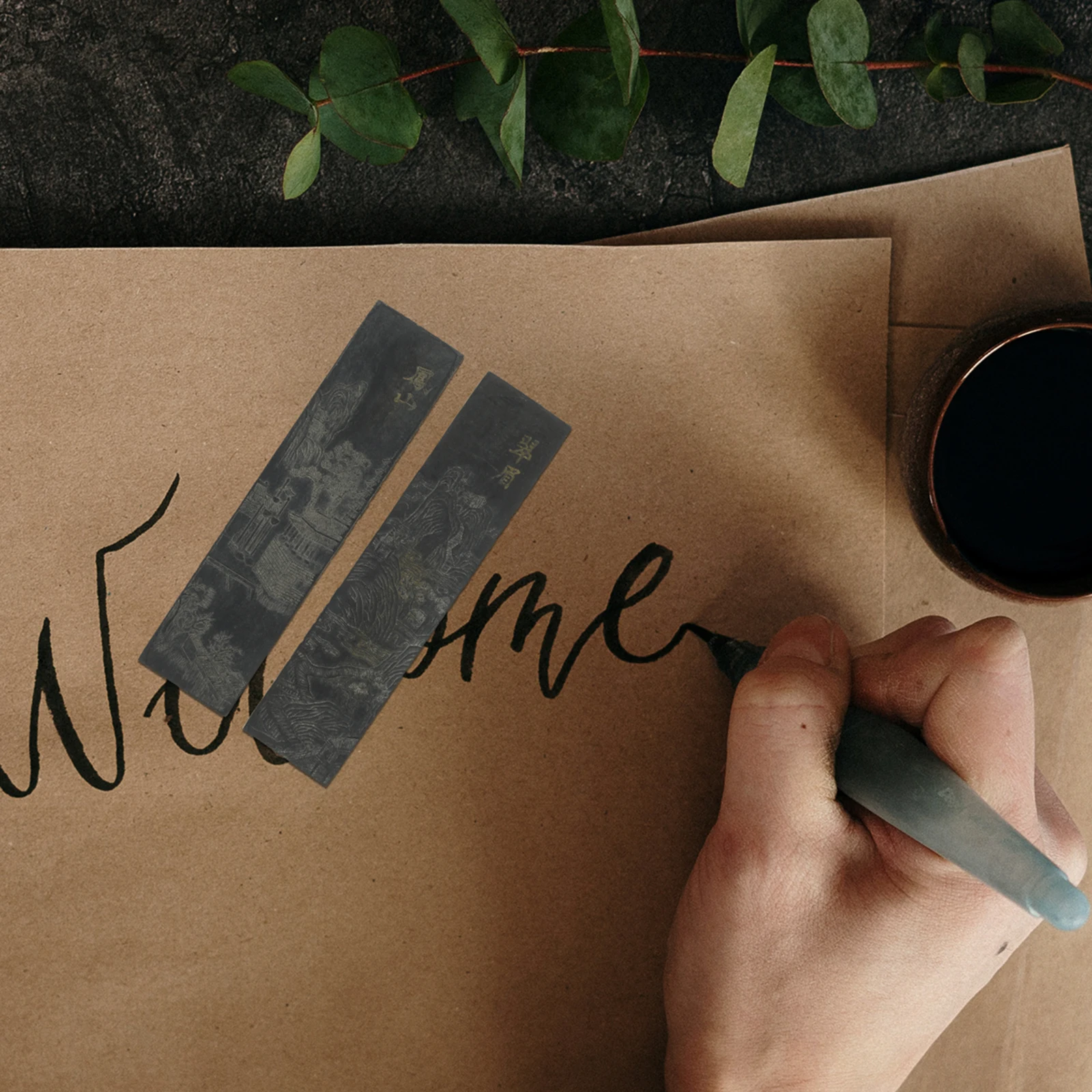 

2pcs Calligraphy Ink Sticks Traditional Chinese Handmade Ink Block For Writing Drawing Painting Students Reusable Smooth Bottom