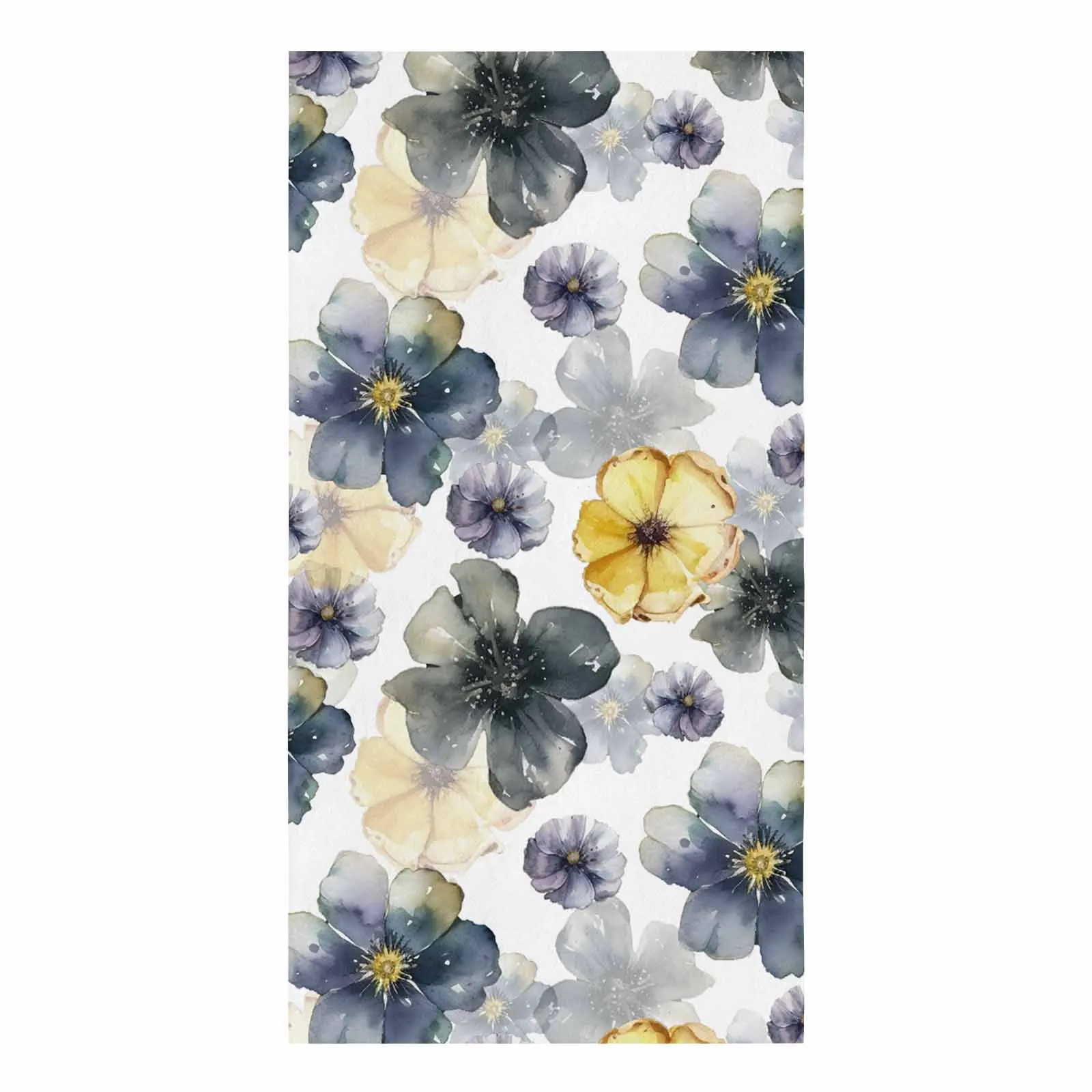 Plant Lemon Yellow Blue Purple Flower Watercolor Hand Towel Kitchen Dishcloth Water Absorption Household Cleaning Cloth