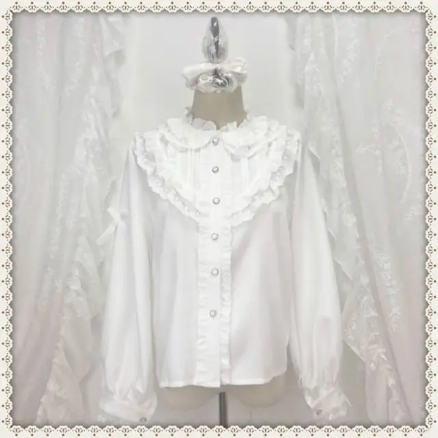 Lolita Blouse Girl Sweet Cute Lace Ruffled Shirt Long Sleeve Blouse Women's Top Kawaii