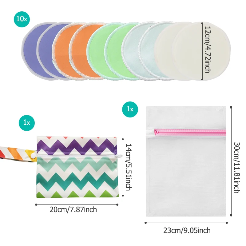 Bamboo Reusable Nursing Pads Plain Color Women Washable Breastfeeding Pad 10pcs with 1pc Waterproof Pouch and 1pc Washing Bag