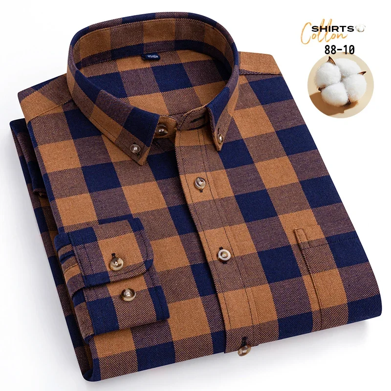 New in shirt plus size 100%cotton long-sleeve shirts for men slim fit casual shirt elegant plain shirt soft office plaid clothes