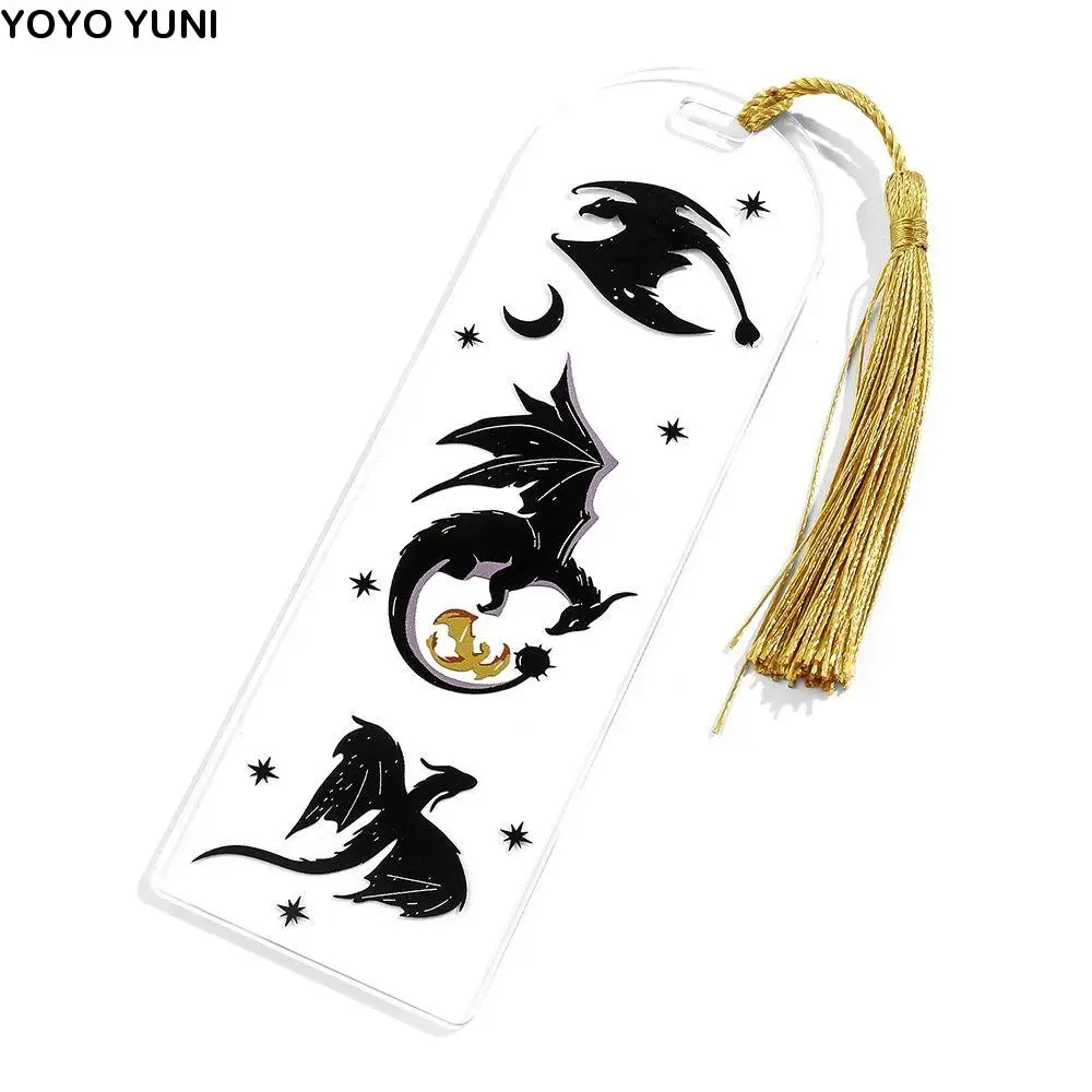 

Fantasy Acrylic Black Dragon Book Mark Gothic Punk Transparency Anime Book Tags Mysterious Tassels Reading Supplies Men