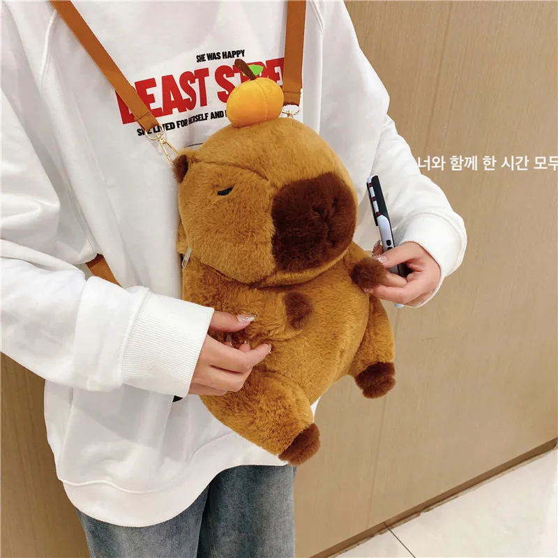 Kawaii Plush Capybara Toy Backpack Cute Large Capacity Stuffed Animal Plush Bag Boy Girl Backpack Kindergarten Gift for Girl