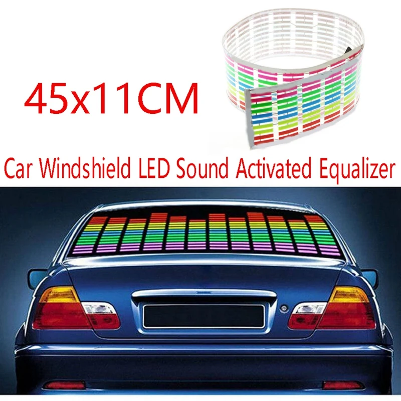 45X11CM Car Windshield LED Sound Activated Equalizer Car Neon EL Light Music Rhythm Flash Lamp Sticker With Control Box