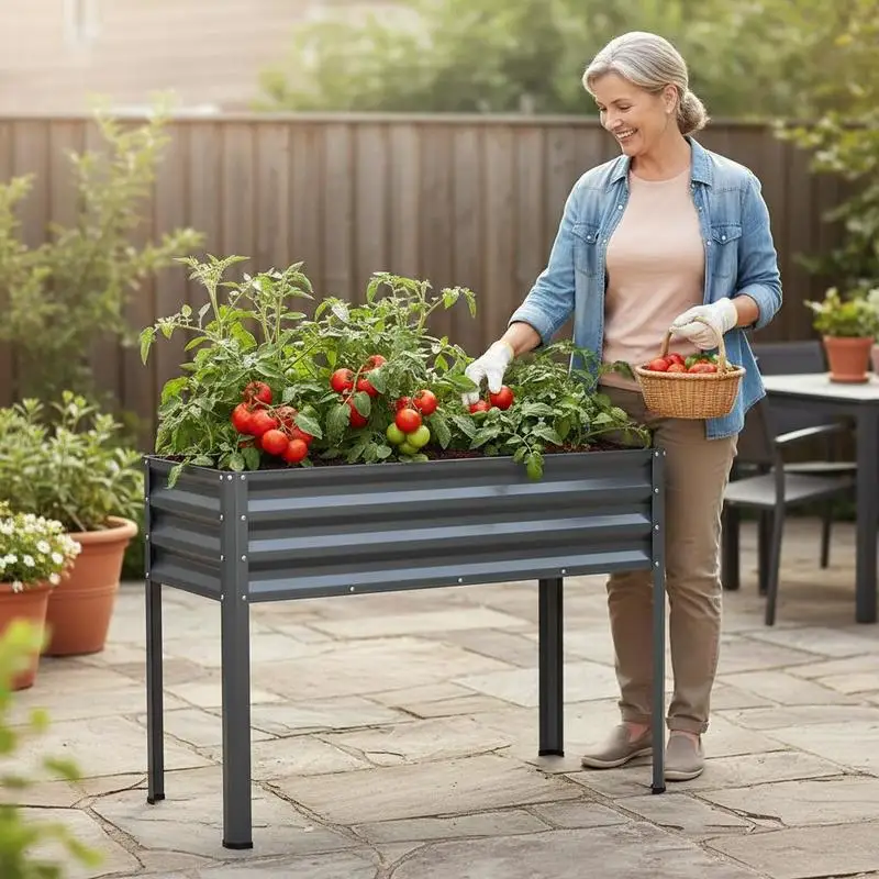 Bac à légumes surélevé avec pieds en métal électrolytique, grand bac à plantes surélevé - Gris