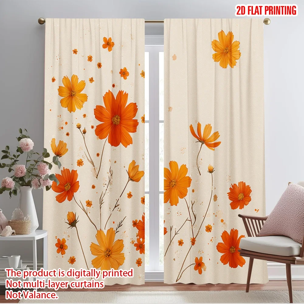 2pcs,2D plane printing Curtain Popular Autumn Blossom Dance Durable 100% Polyester Fabric (without rod) Decorations Outdoor