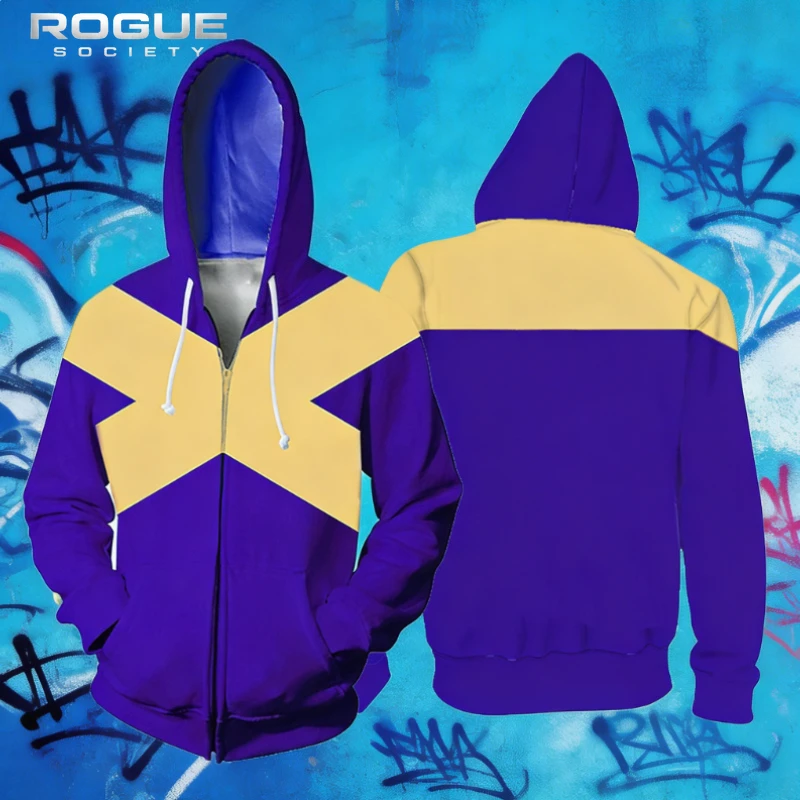 Summer X Cosplay Printed Zip Hoodie Men Inspired Colorblock Streetwear Y2K Costume Harajuku Loose Oversized Sweatshirt Unisex