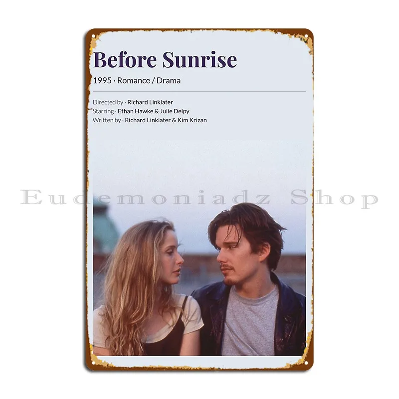 قبل شروق الشمس 1995 ريتشارد لينكليتر فيلم علامة معدنية المرآب جدار الكهف مطبوعة نادي شخصية تين تسجيل ملصق #1