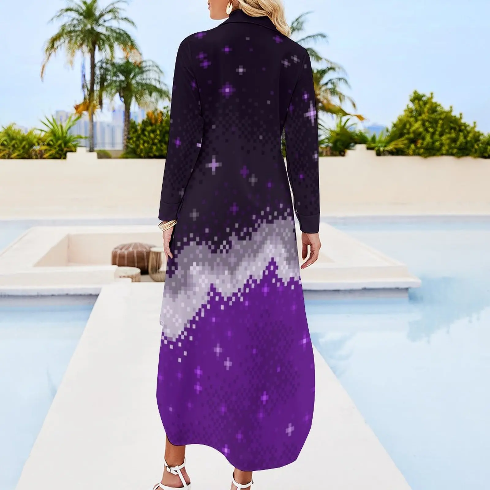 Ace Pride Flag Galaxy Long Sleeved Shirt Dress long sleeve dress Women's long dress