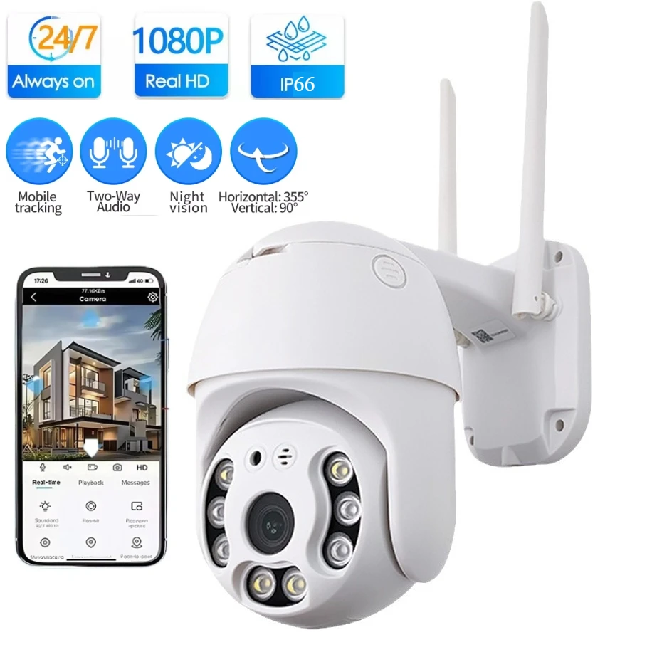 

Водонепроницаемая Wi-Fi камера безопасности 360-PTZ домашняя веб-камера цветная видеорегистратор ночного видения удаленный монитор наружная камера наблюдения