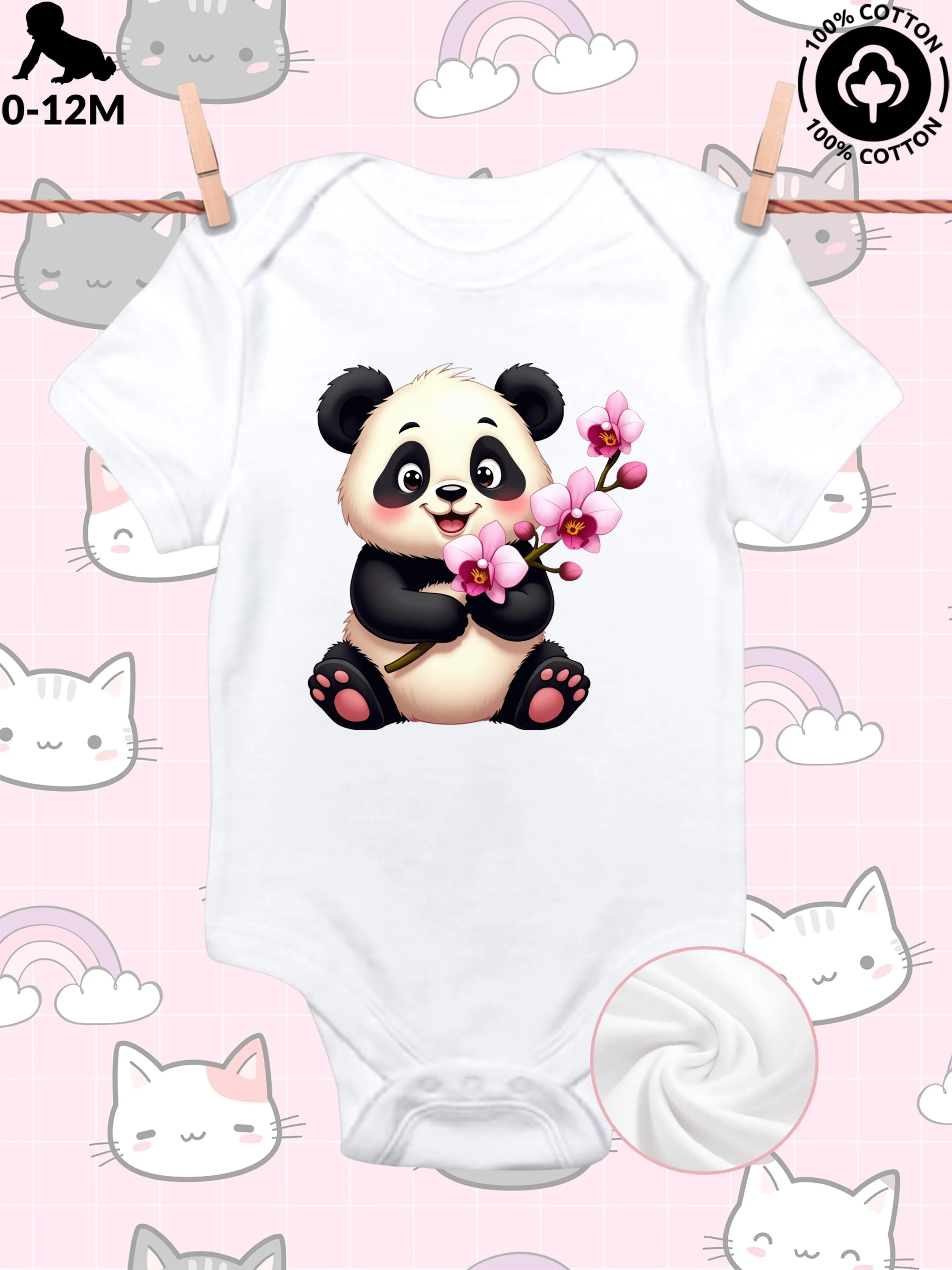 

Милый комбинезон-пандочка для малышей унисекс, из чистого хлопка, мягкий, всесезонный, белый, 190 г/м²