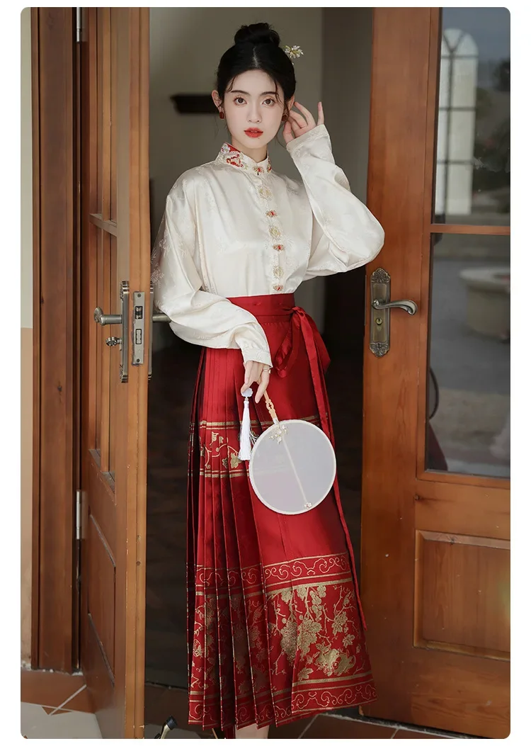 Original Hanfu Skirt Chinese Style Costume Mamianqun Ming Horse Face Dress Improved Ming Dynasty Ancient Traditional Daily Wear