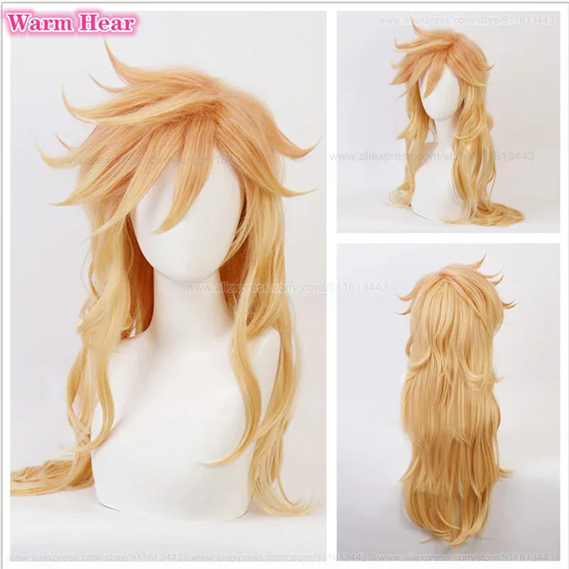 جودة عالية 90 سنتيمتر طويل تأثيري للجنسين الأصفر دوما مقاومة للحرارة الشعر هالوين حفلة لعب الأدوار الباروكات + غطاء شعر مستعار